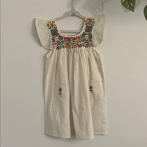 Butterfly Embroidered Kids Dress - Cream